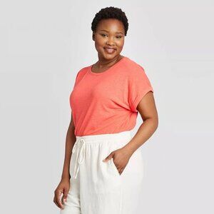 Brand New Women's Plus Size Short Sleeve Cuffed Linen T-Shirt - Ava & Viv- X 14w